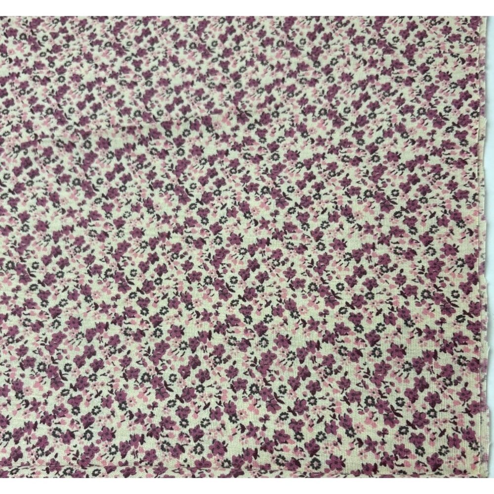 Floral Cotton Fabric 1/2 yard x 44" Purple Cream Small Print Sewing Material